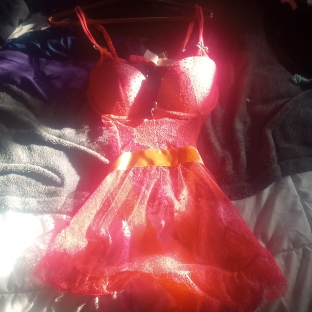 Victoria's Secret Pink and Orange Lace Chemise
